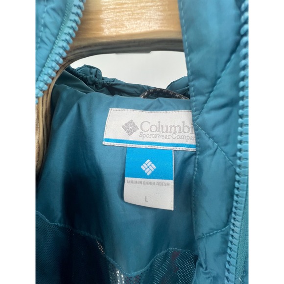 Columbia Omni Heat Long Puffer Jacket Teal Hooded Full Zip Women's Size L - Picture 2 of 10